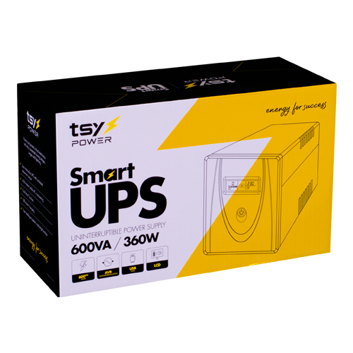 UPS TSY Power, 600VA/360W, LCD, AVR-Repornire automata, Management, 2 x Schuko, 2 x RJ45, 1 X USB type B TSY-MP-0K6-LCD