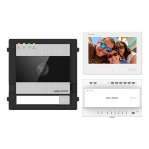 KIT videointerfon 2 fire pentru 1 familie, monitor 7 inch, Alarma, IK08, Card 32GB – HIKVISION DS-KIS704EY-SS