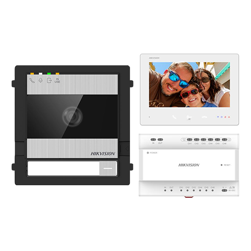 KIT videointerfon 2 fire pentru 1 familie, monitor 7 inch, Alarma, IK08, Card 32GB – HIKVISION DS-KIS704EY-SS