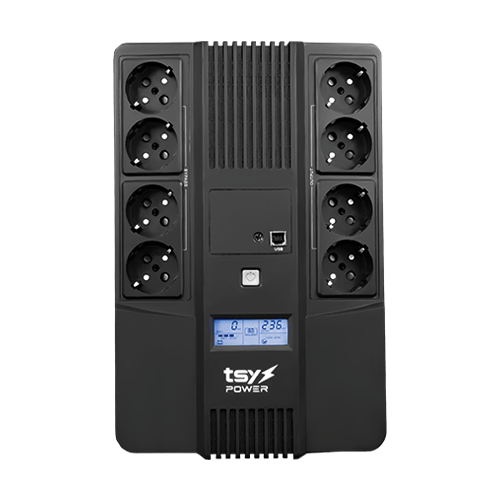 UPS TSY Power, 1000VA/600W, LCD, AVR-repornire automata, Management, 8 x Schuko, 2 x RJ45, 1 X USB type B TSY-D-1K0-LCD