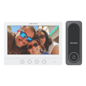 Kit videointerfon analogic, ecran 7′, conectare 4 fire pentru 1 familie, IR – HIKVISION DS-KIS212