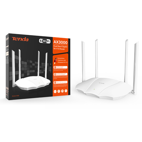 Router Wi-Fi 6, DualBand 2.4Ghz/5GHz, 574+2402Mbps, 4x6dBi, 4 x RJ45 Gigabit – TENDA TND-RX9