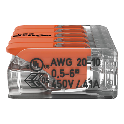 Conector derivatie 5 fire, max. 6 mm² (15 buc.) – WAGO 221-615