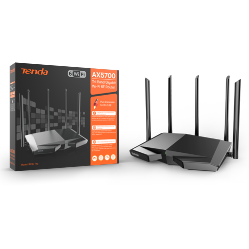 Router Wi-Fi 6e, AX5700 TriBand 2.4/5GHz/6GHz, 861+2402+2402 Mbps, 5x6dBi, 4 x Gigabit – TENDA TND-RX27-PRO