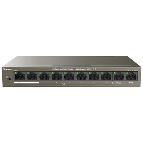 Switch 8 x 10/100Mbps PoE, 2 x RJ45 Uplink 10/100Mbps – Tenda TND-TEF1110P-8-63W