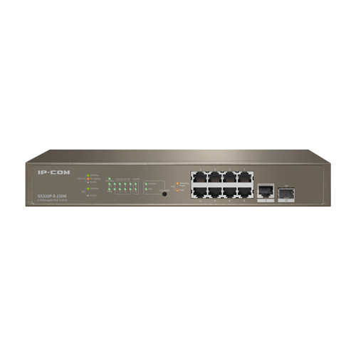 Switch 8 x RJ45 Gigabit, PoE, 1 x RJ45 Gigabit, 1 x SFP Gigabit, 1U, L3 Management – IP-COM G5310P-8-150W
