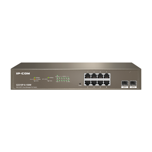 Switch 8 x RJ45 Gigabit, PoE, uplink 2 x SFP Gigabit, 130W, Cloud Management – IP-COM G3310P-8-150W