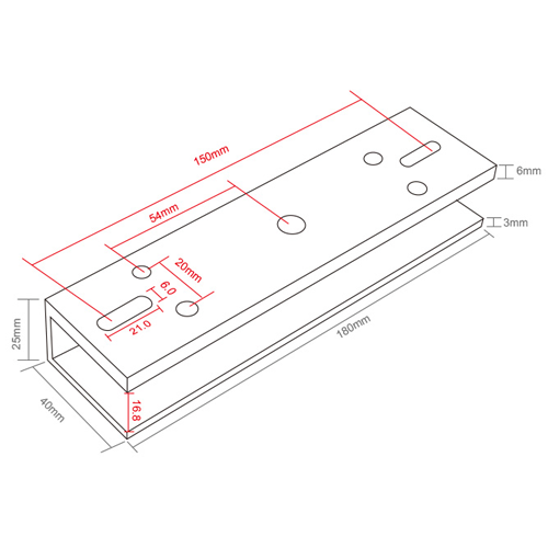 Suport U pt. montaj electromagnet CSE-280P-S pe usi din sticla CSE-280P-U
