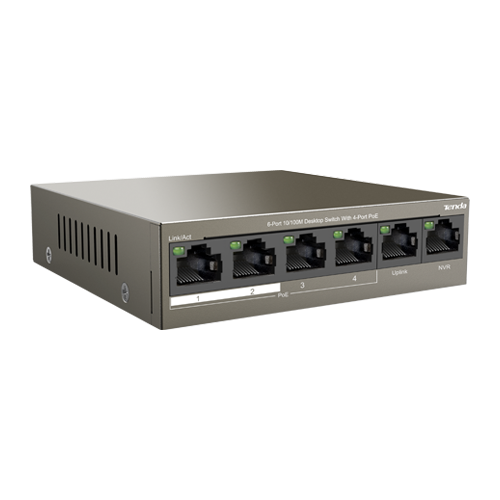 Switch 4 x RJ45 10/100Mbps, PoE, 2 x RJ45 10/100Mbps uplink – TENDA TND-TEF1106P-4-63W