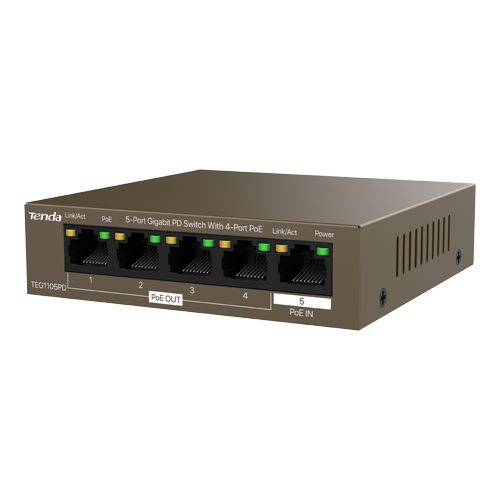 Switch 4 x RJ45, PoE OUT, 1 x PoE IN, Gigabit – TENDA TND-TEG1105PD