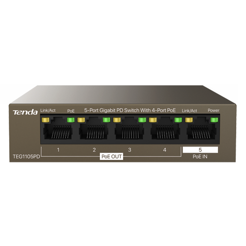 Switch 4 x RJ45, PoE OUT, 1 x PoE IN, Gigabit – TENDA TND-TEG1105PD