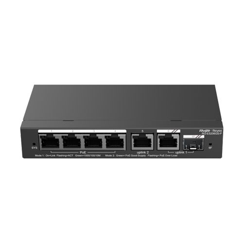 Switch L2, 4 x RJ45 1G PoE, 1 x RJ45 1G, 1 x combo SFP/RJ45 1G, Cloud Management – Ruijie Reyee RG-ES206GS-P