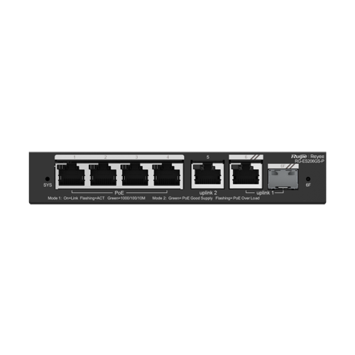 Switch L2, 4 x RJ45 1G PoE, 1 x RJ45 1G, 1 x combo SFP/RJ45 1G, Cloud Management – Ruijie Reyee RG-ES206GS-P