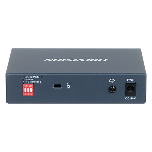 Switch 4 porturi PoE Gigabit, 1 port Hi-PoE, 1 port uplink 1G – HIKVISION DS-3E0505HP-E