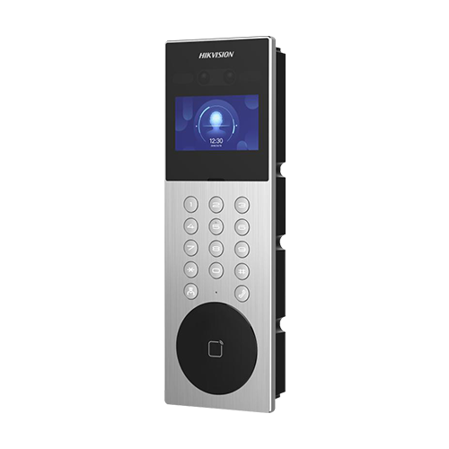 Videointerfon TCP/IP pentru blocuri si spatii birouri, 4.3′ touch screen, 2x 2MP, Recunoastere faciala, Card, Alarma – HIKVISION DS-KD9203-ME6