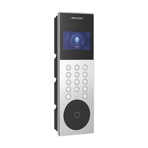 Videointerfon TCP/IP pentru blocuri si spatii birouri, 4.3′ touch screen, 2x 2MP, Recunoastere faciala, Card, Alarma – HIKVISION DS-KD9203-ME6