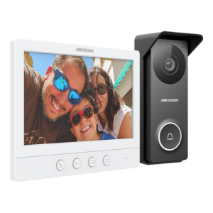 Kit videointerfon analogic, ecran 7′, conectare 4 fire pentru 1 familie, IR, IK08 – HIKVISION DS-KIS213