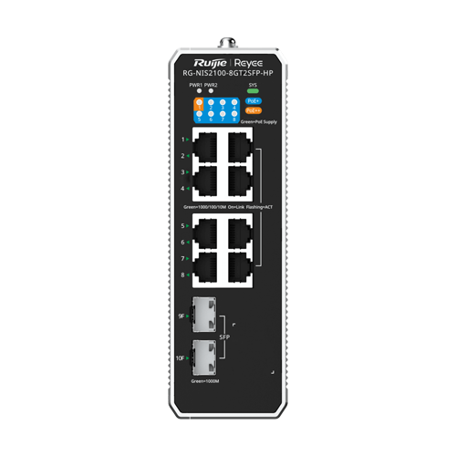 Switch industrial 7 x RJ45 1G PoE+, 1 x RJ45 1G Hi-PoE, 2 x SFP 1G, Cloud Management – Ruijie Reyee RG-NIS2100-8GT2SFP-HP