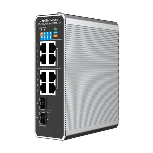 Switch industrial 7 x RJ45 1G PoE+, 1 x RJ45 1G Hi-PoE, 2 x SFP 1G, Cloud Management – Ruijie Reyee RG-NIS2100-8GT2SFP-HP