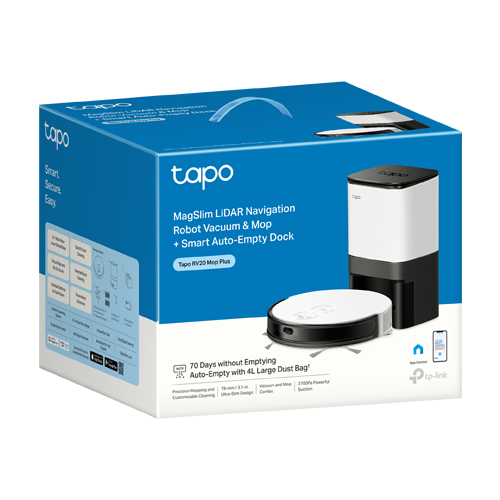 Aspirator robot RV20 Mop Plus, Spalare umeda, Golire automata, 2700Pa, MagSlim & Gyro – TP-Link Tapo TapoRV20MopPlus