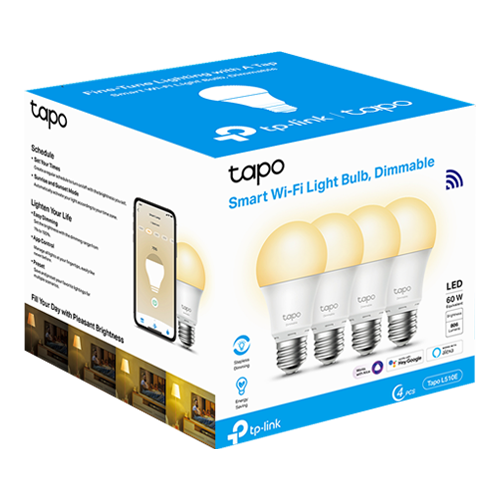 Set 4 becuri smart Wi-Fi, lumina calda 2700K ajustabila, 806 lm, E27 – TP-Link Tapo TapoL510E(4-pack)