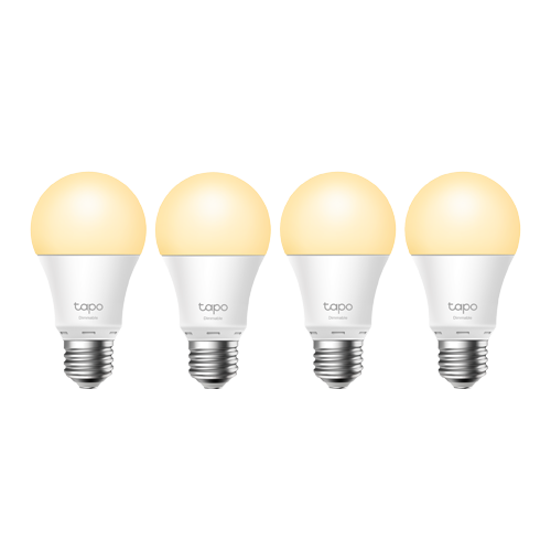 Exemplu din categoria Iluminat smart: Set 4 becuri smart Wi-Fi, lumina calda 2700K ajustabila, 806 lm, E27 – TP-Link Tapo TapoL510E(4-pack)