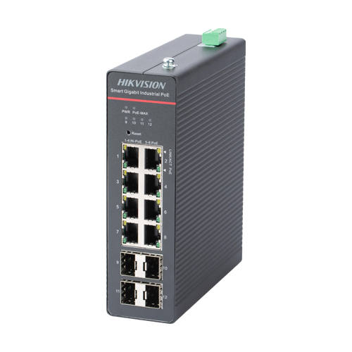 Switch 8 x RJ45 Gigabit PoE 802.3at/af/bt, 4 x SFP Gigabit, Smart Management, sina DIN – HIKVISION DS-3T1512HP-SI-8P4F