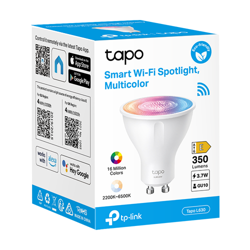 Bec LED smart Wi-Fi, RGB, 2200-6500K, intensitate ajustabila, 350 lm, GU10 – TP-Link Tapo TapoL630