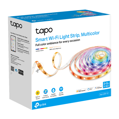 Set 2 benzi LED RGBW smart, 2 x 5 metri, Wi-Fi, control de la distanta – TP-LINK Tapo TapoL930-10