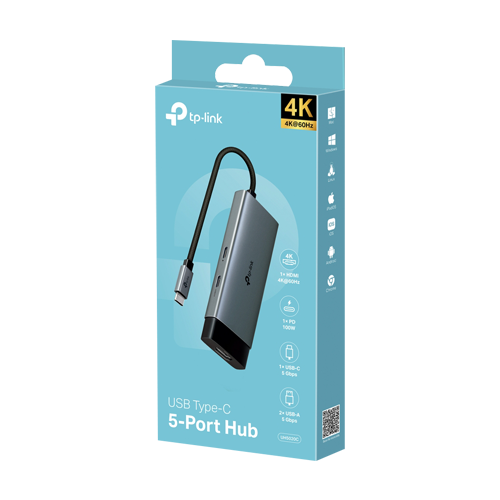 Hub USB-C 5-in-1, 1 x USB-C PD 100W, 1 x USB-C 5Gbps, 2 x USB-A 5Gbps, 1 x HDMI 4K@60Hz – TP-Link UH5020C