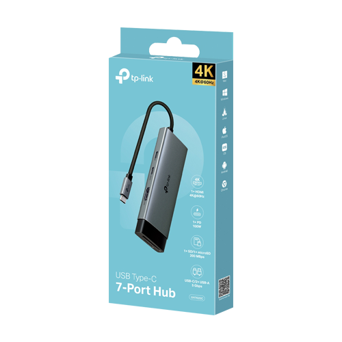 Hub USB-C 7-in-1, Power Delivery 100W, HDMI, Cititor carduri, Transfer date – TP-Link UH7020C