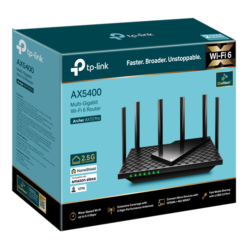 Router wireless TP-Link Archer AX72 Pro, AX5400, Wi-Fi 6, Dual-Band Gigabit, 1×2.5 Gigabit, USB 3.0, MU-MIMO ArcherAX72Pro