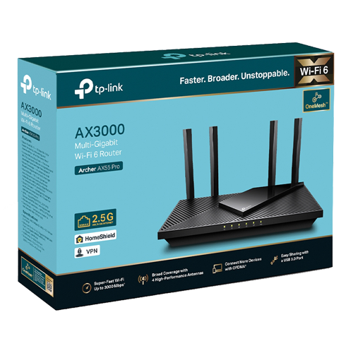 Router Wireless TP-Link Archer AX55 Pro AX3000 Dual-Band Wi-Fi 6 OFMA Beamforming HomeShield ArcherAX55Pro