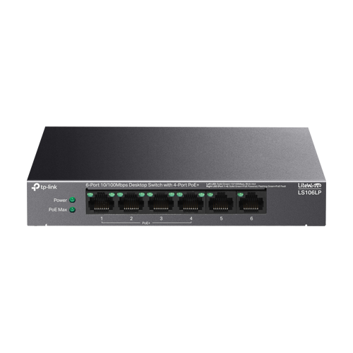 Switch LiteWave, 4 x RJ45 10/100 Mbps PoE, 2 x RJ45 10/100 Mbps, Buget PoE 41W, Unmanaged – TP-Link LS106LP