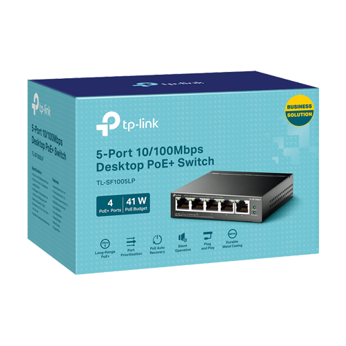 Switch 4 x RJ45 10/100 Mbps PoE, 1 x RJ45 10/100 Mbps, Buget PoE 41W, Unmanaged – TP-Link TL-SF1005LP