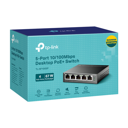 Switch 4 x RJ45 10/100 Mbps PoE, 1 x RJ45 10/100 Mbps, Buget PoE 67W, Unmanaged – TP-Link TL-SF1005P