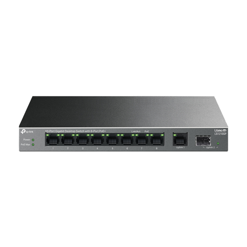 Switch LiteWave, 8 x RJ45 1G PoE, 1 x SFP 1G, 1 x RJ45 1G, Buget PoE 61W, Unmanaged – TP-Link LS1210GP