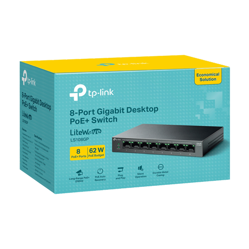 Switch LiteWave, 8 x RJ45 1G PoE, Buget PoE 62W, Unmanaged – TP-Link LS108GP