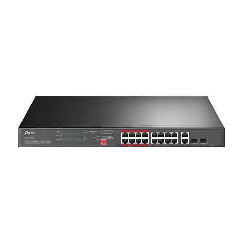 Switch 16 x RJ45 10/100 Mbps PoE, 2 x RJ45 1G, 2 x combo SFP 1G, Buget PoE 250W, Unmanaged – TP-Link TL-SL1218MP