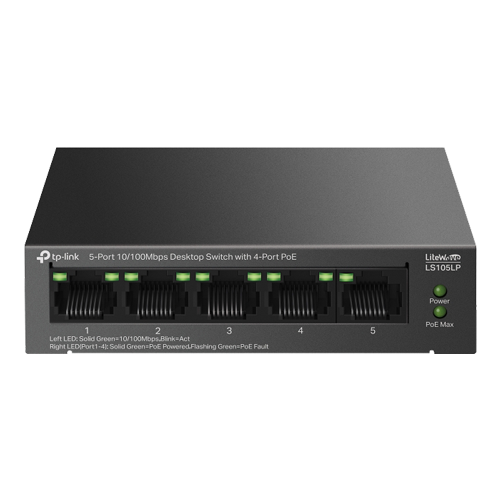 Switch LiteWave, 4 x RJ45 10/100Mbps PoE, 1 x RJ45 10/100 Mbps, Unmanaged – TP-Link LS105LP