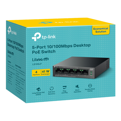 Switch LiteWave, 4 x RJ45 10/100Mbps PoE, 1 x RJ45 10/100 Mbps, Unmanaged – TP-Link LS105LP