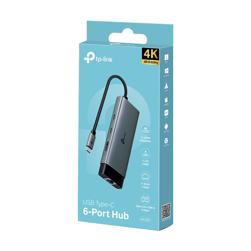 Hub USB-C 6-in-1, 1 x USB-C PD 100W, 1 x USB-C, 2 x USB-A, 1 x HDMI 4K@60Hz, 1 x RJ45 1G – TP-Link UH6120C