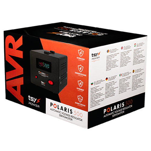 Regulator de tensiune cu servomotor, 500VA, tensiune la intrare 150-260V, delay 6-180s AVR-POLARIS-500VA