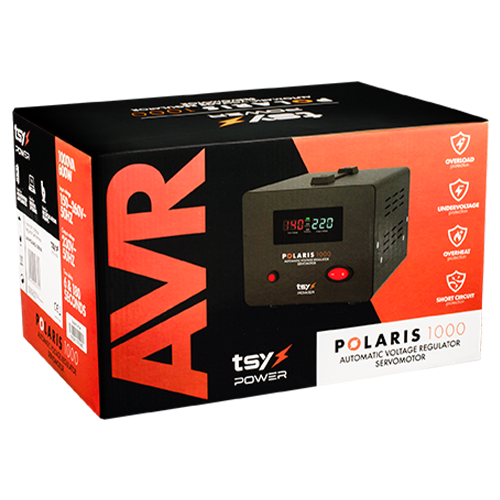 Regulator de tensiune cu servomotor, 1000VA, tensiune la intrare 150-260V, delay 6-180s AVR-POLARIS-1000VA