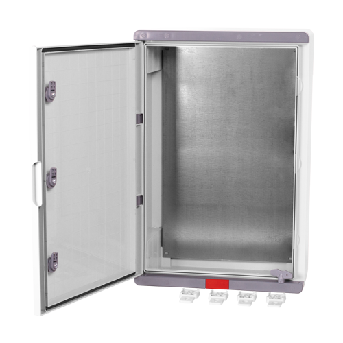 Cutie distributie IP67 din ABS gri, usa mata, placa metalica, 400x500x240 mm PD405024