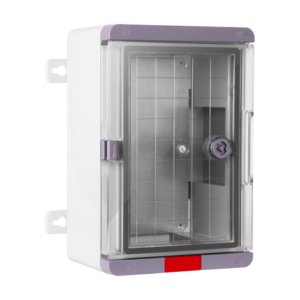 Cutie distributie IP67 din ABS gri, usa transparenta, placa metalica, 200x300x130 mm PS203013