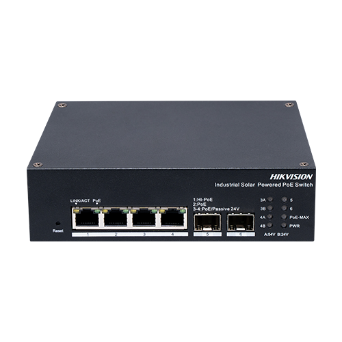 Switch industrial 4 x 1G PoE, 2 x SFP 1G, RS485, Alimentare prin panou solar, Management – HIKVISION DS-3T1506HP-EI-UPS