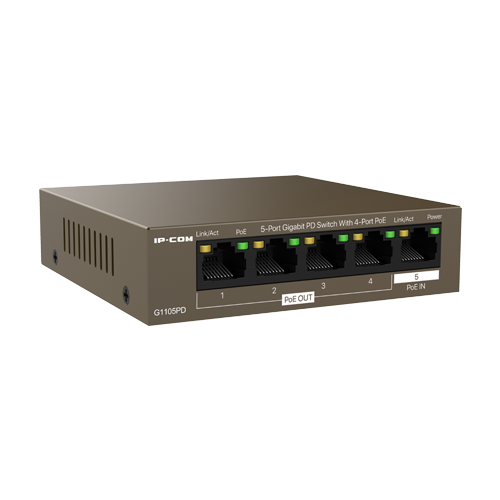Switch 4 x RJ45 1G PoE Out 802.3af, 1 x RJ45 1G PoE IN, Unmanaged – IP-COM G1105PD