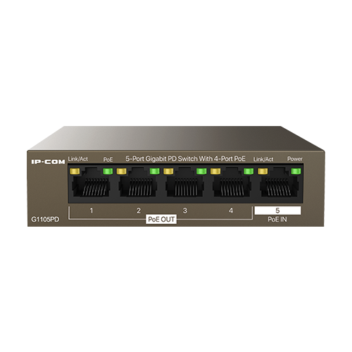 Switch 4 x RJ45 1G PoE Out 802.3af, 1 x RJ45 1G PoE IN, Unmanaged – IP-COM G1105PD