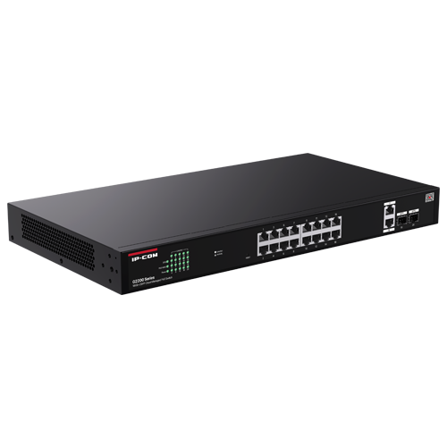 Switch 16 x RJ45 1G PoE, 2 x SFP 1G, 2 x RJ45 1G, Management, 1U – IP-COM G2220P-16-250W